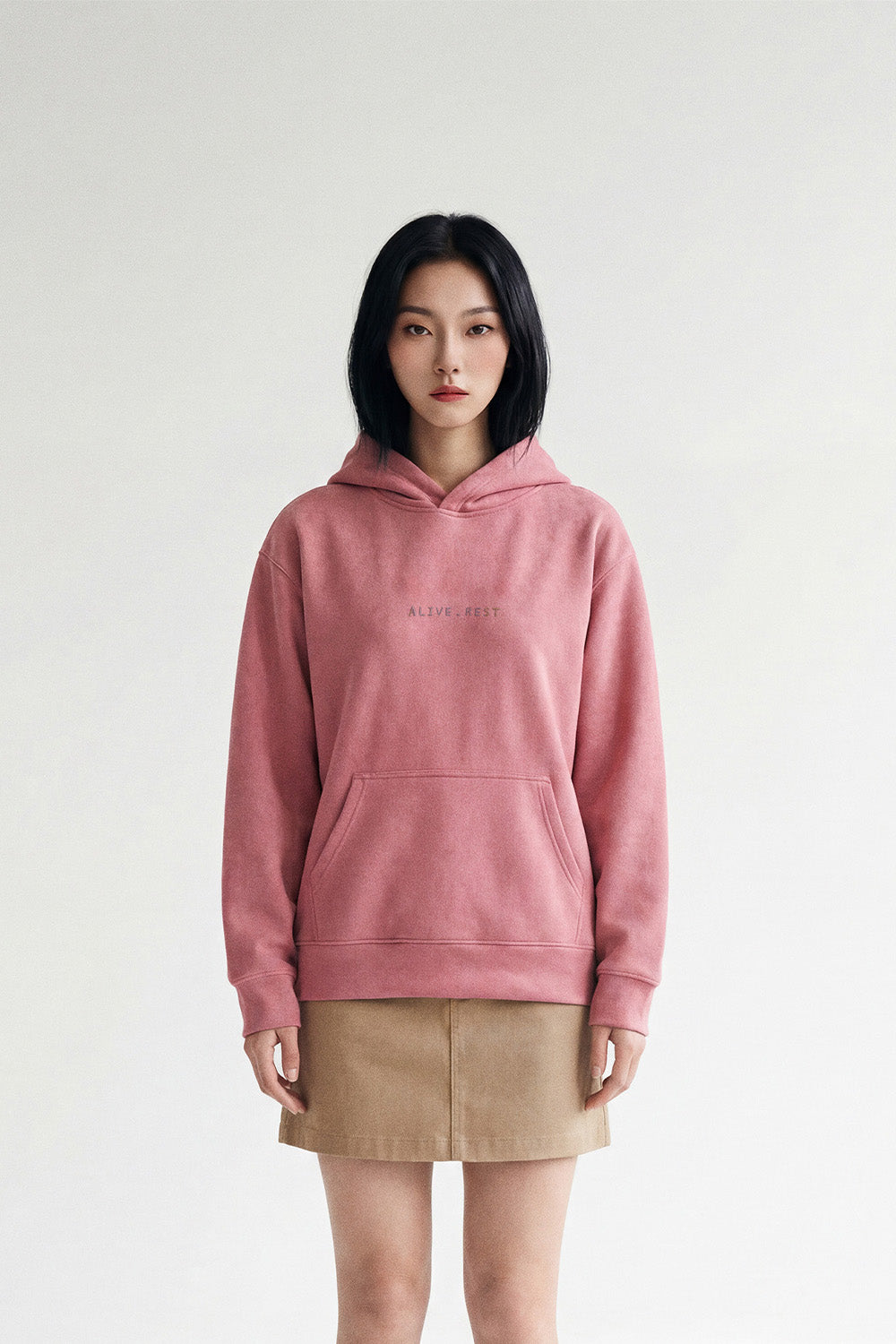 [AR-S-08] Logo Embroidered Suede Hoodie